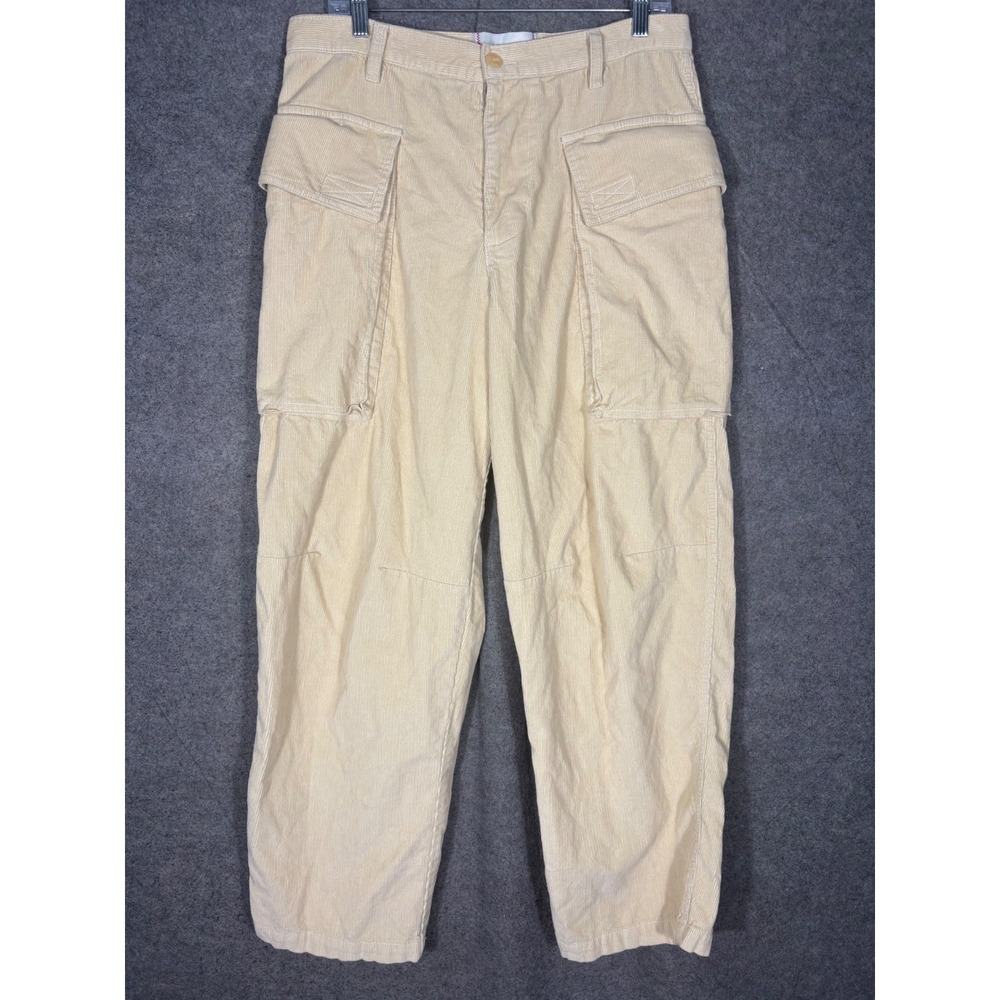 BDG Outfitters Mens 32 Corduroy Cargo Pants Cream Tan‎ Straight Leg Utility Work